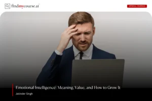Businessman looking concerned at laptop reflecting the need for emotional intelligence – Findmycourse.ai