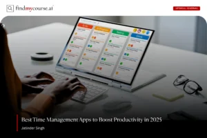 Workspace with a laptop featuring time management apps interface – Findmycourse.ai