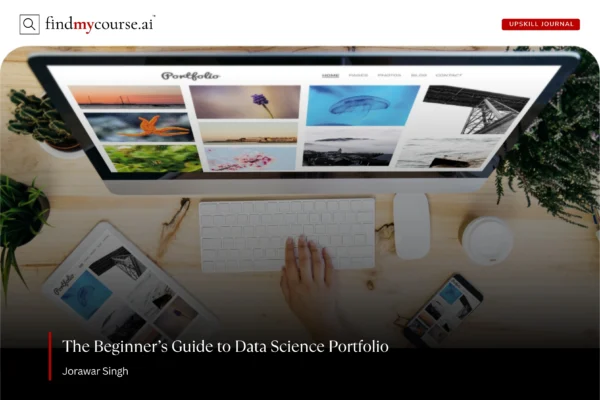 screen showing portfolio website as someone works on first data science portfolio – Findmycourse.ai