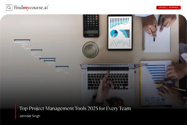 Team using project management tools with charts and laptops in a meeting – Findmycourse.ai