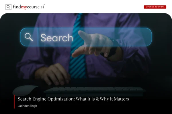 Person engaging with a search bar featuring search engine optimization – Findmycourse.ai
