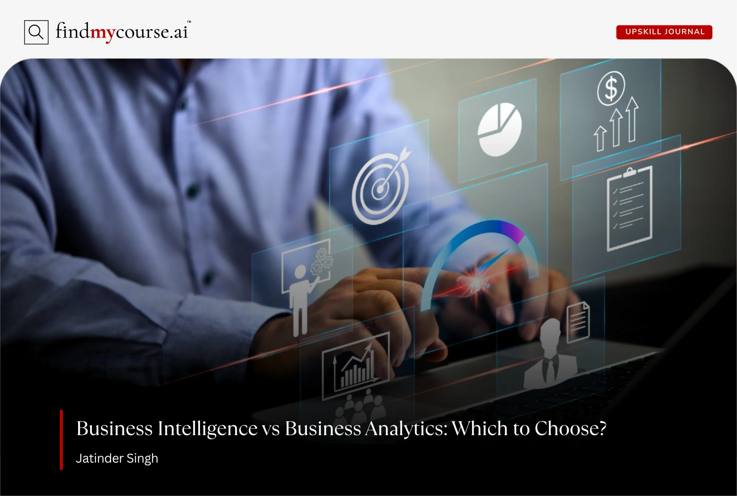 Business intelligence and analytics tools concept on virtual screen – Findmycourse.ai