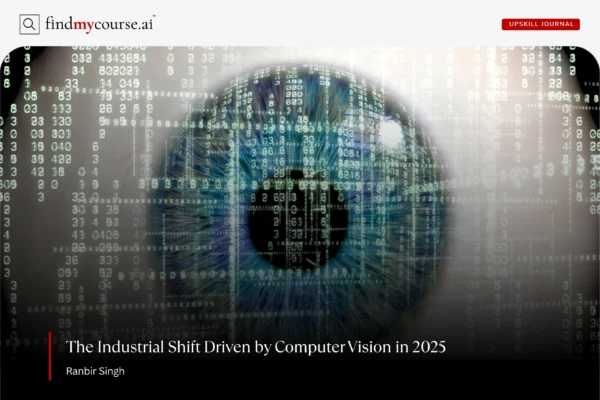 Close-up of a digital eye with data overlays symbolizing computer vision – Findmycourse.ai