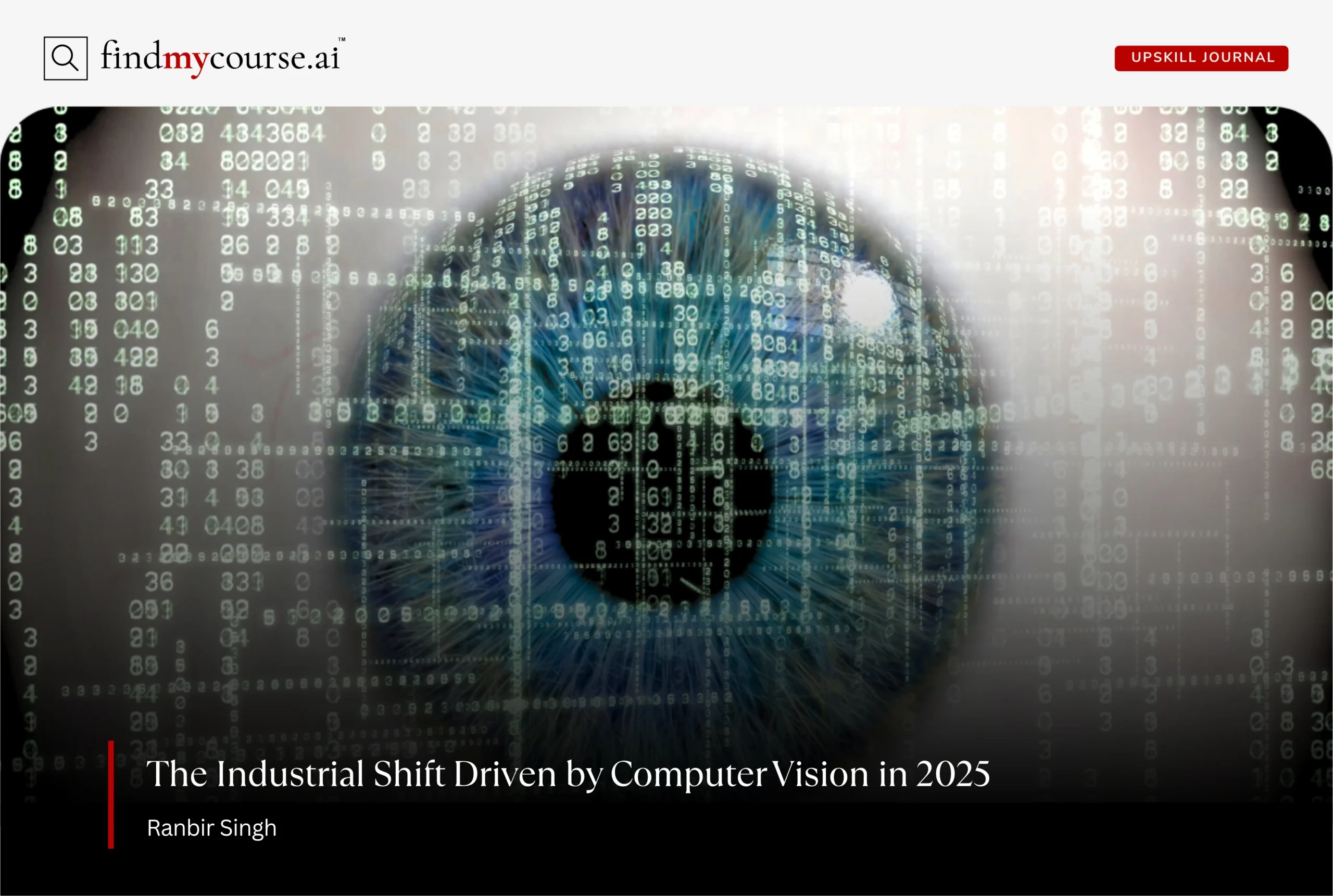 Close-up of a digital eye with data overlays symbolizing computer vision – Findmycourse.ai
