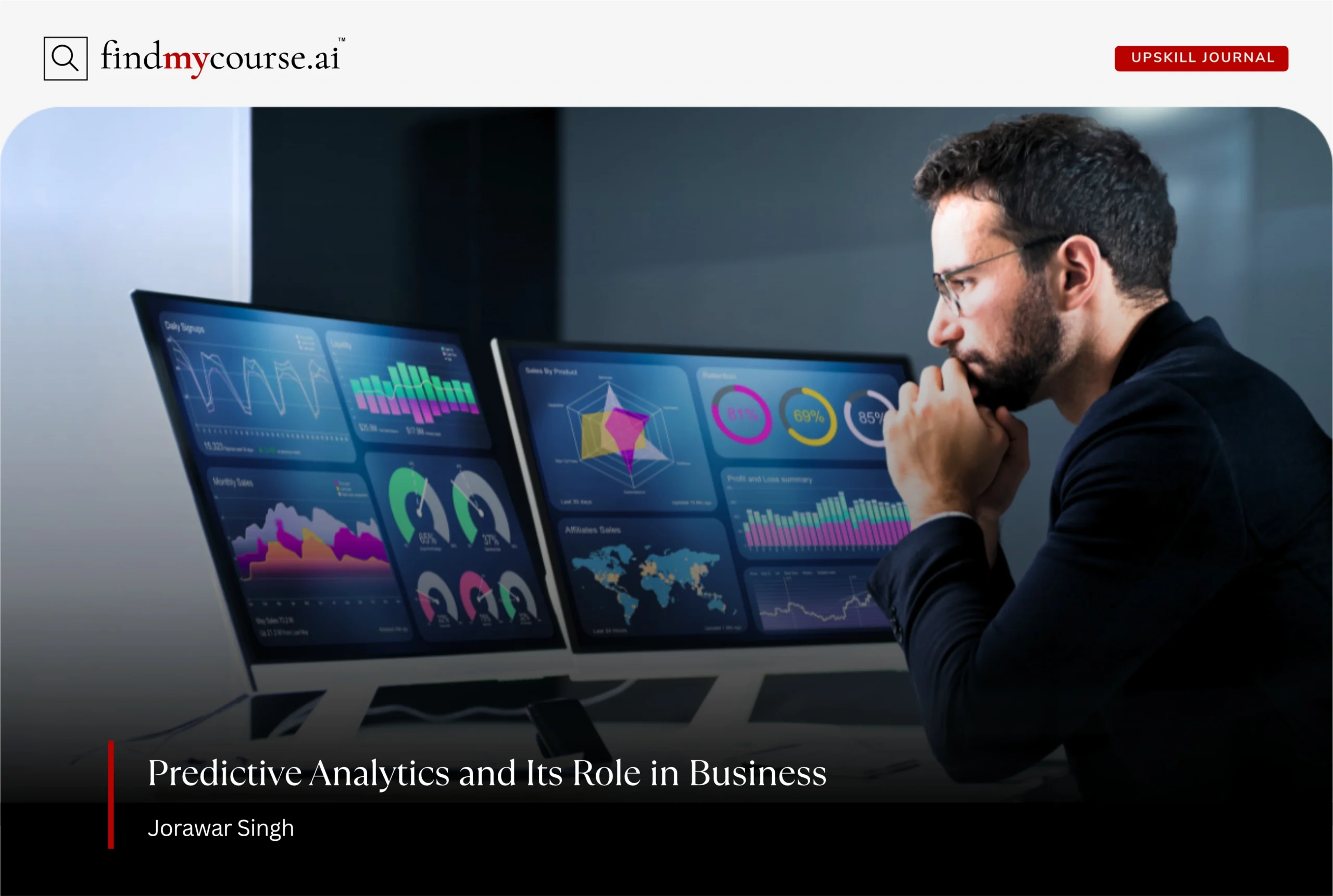 Business professional analyzing dashboards using predictive analytics tools - Findmycourse.ai