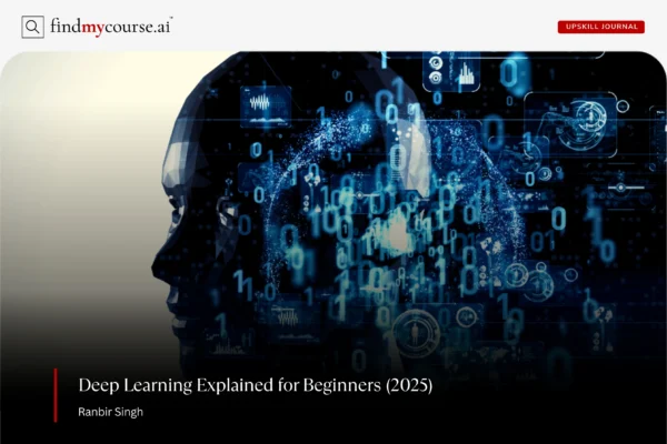 Visual of digital brain structure with binary code, representing deep learning — FindMyCourse.ai.