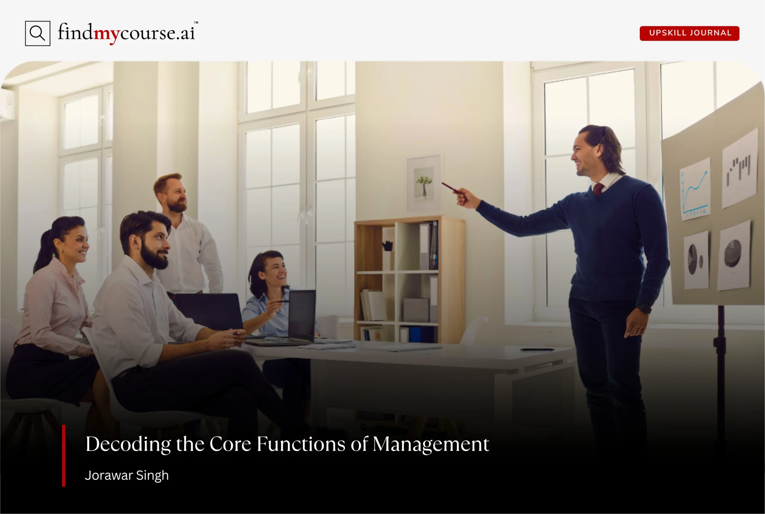 Business leader guiding team through core management functions — FindMyCourse.ai