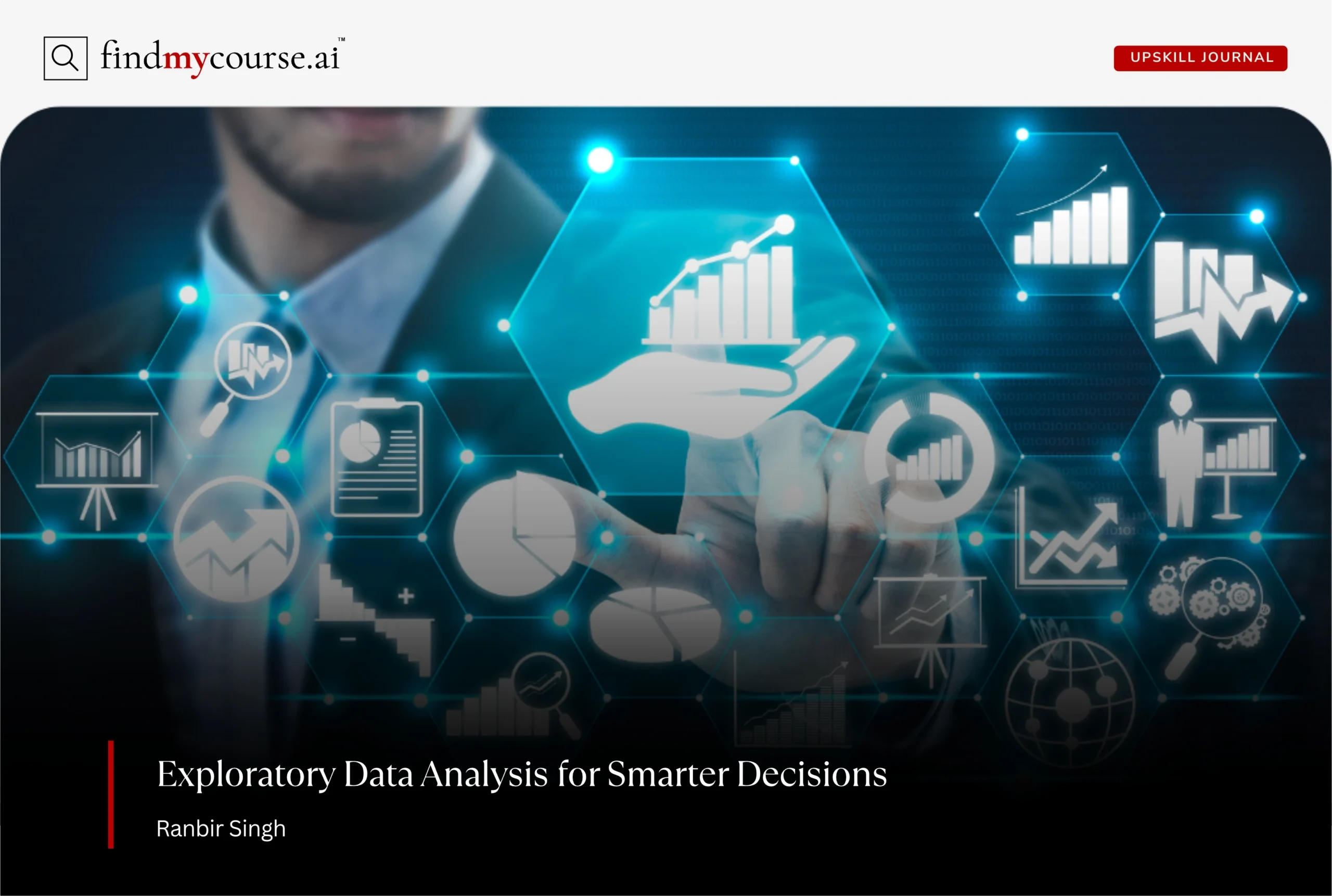 Exploratory Data Analysis visuals with graphs and analytics icons — FindMyCourse.ai.