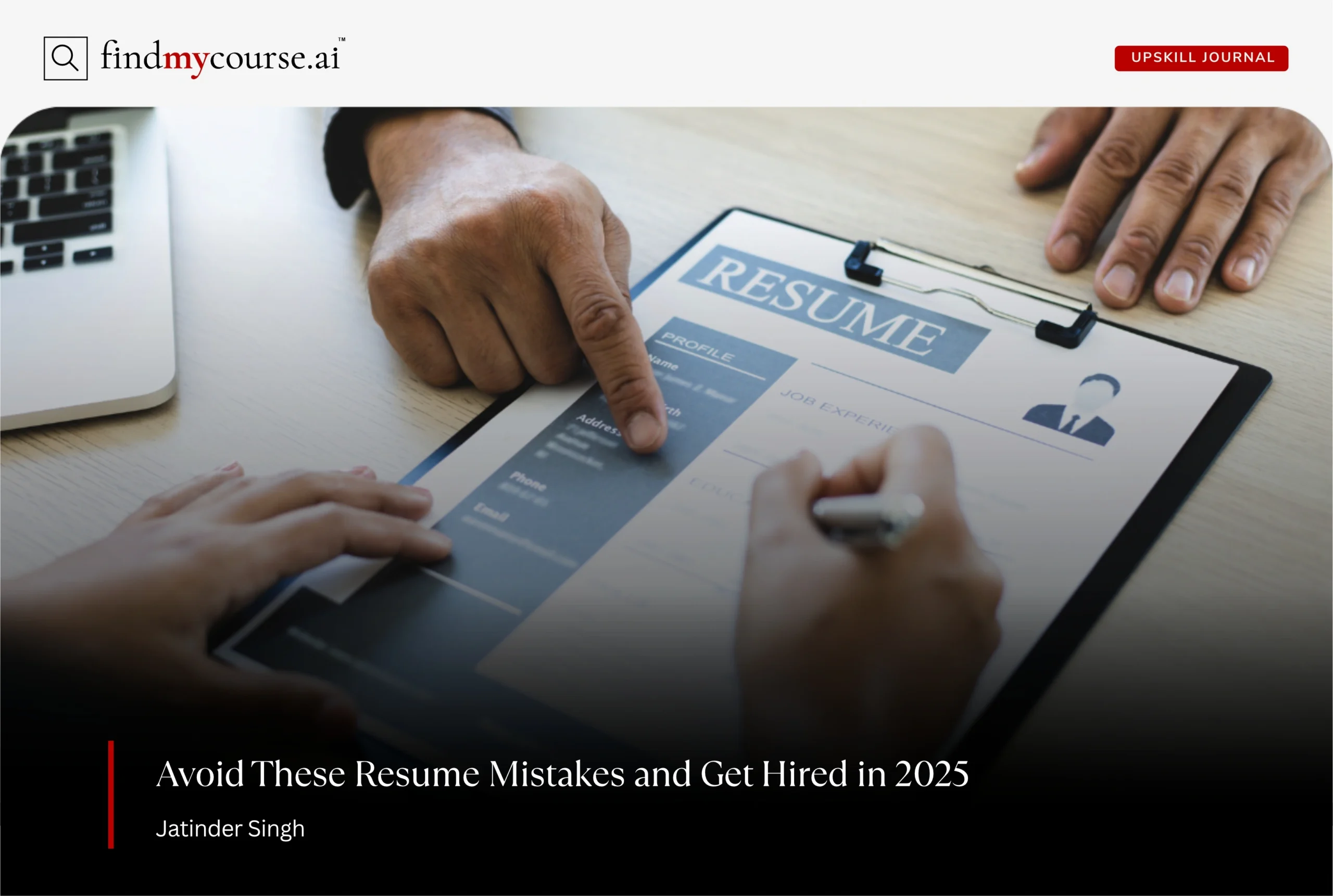 Resume being reviewed for mistakes by two people at a desk — FindMyCourse.ai