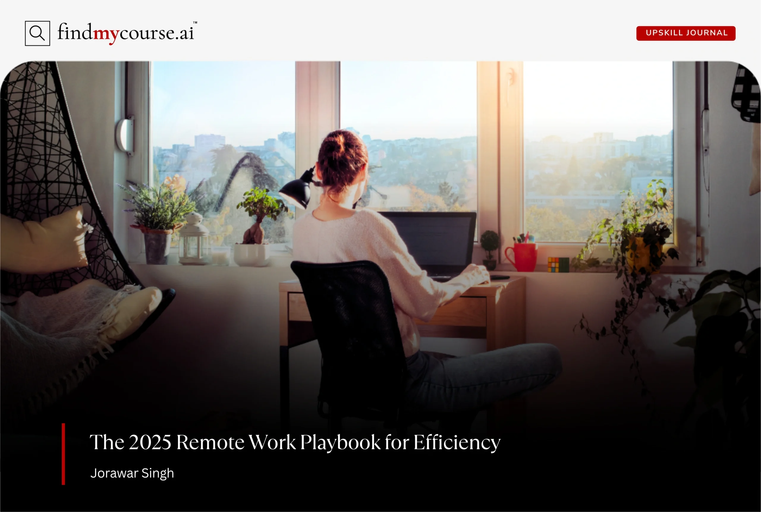Young professional in a remote work setting with a bright, cozy workspace — Findmycourse.ai