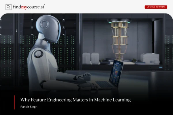 Symbolic AI scene showing how feature engineering powers machine learning — Findmycourse.ai