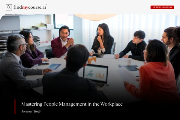 Team leader applying people management skills in a workplace meeting — Findmycourse.ai
