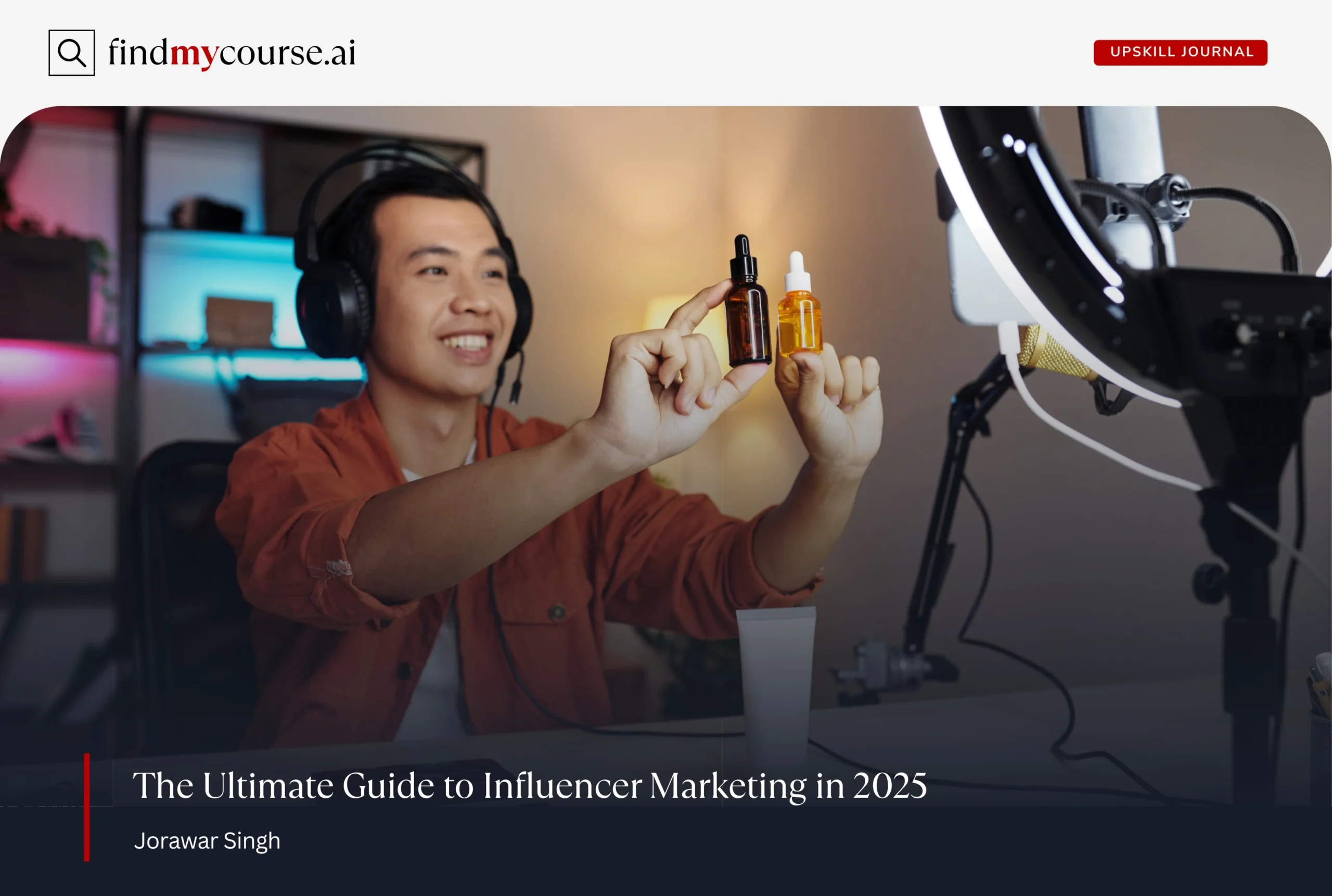 Man using headset and camera to record influencer marketing content — Findmycourse.ai