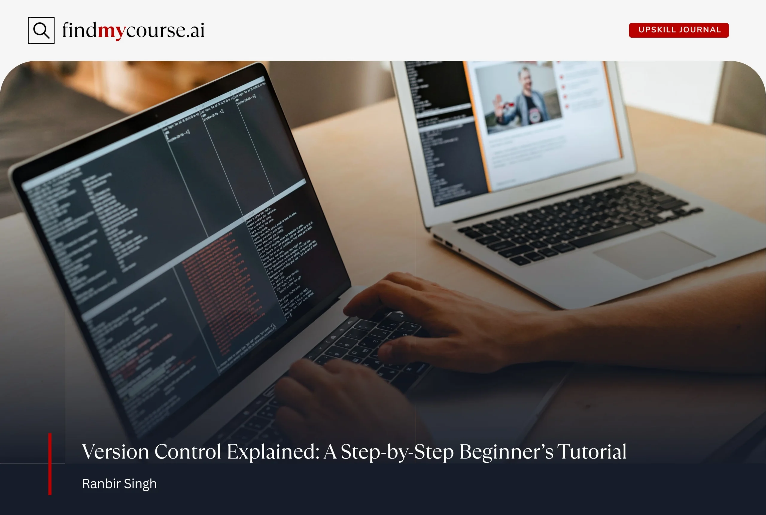 Person using version control system on laptop with online tutorial on second screen — Findmycourse.ai