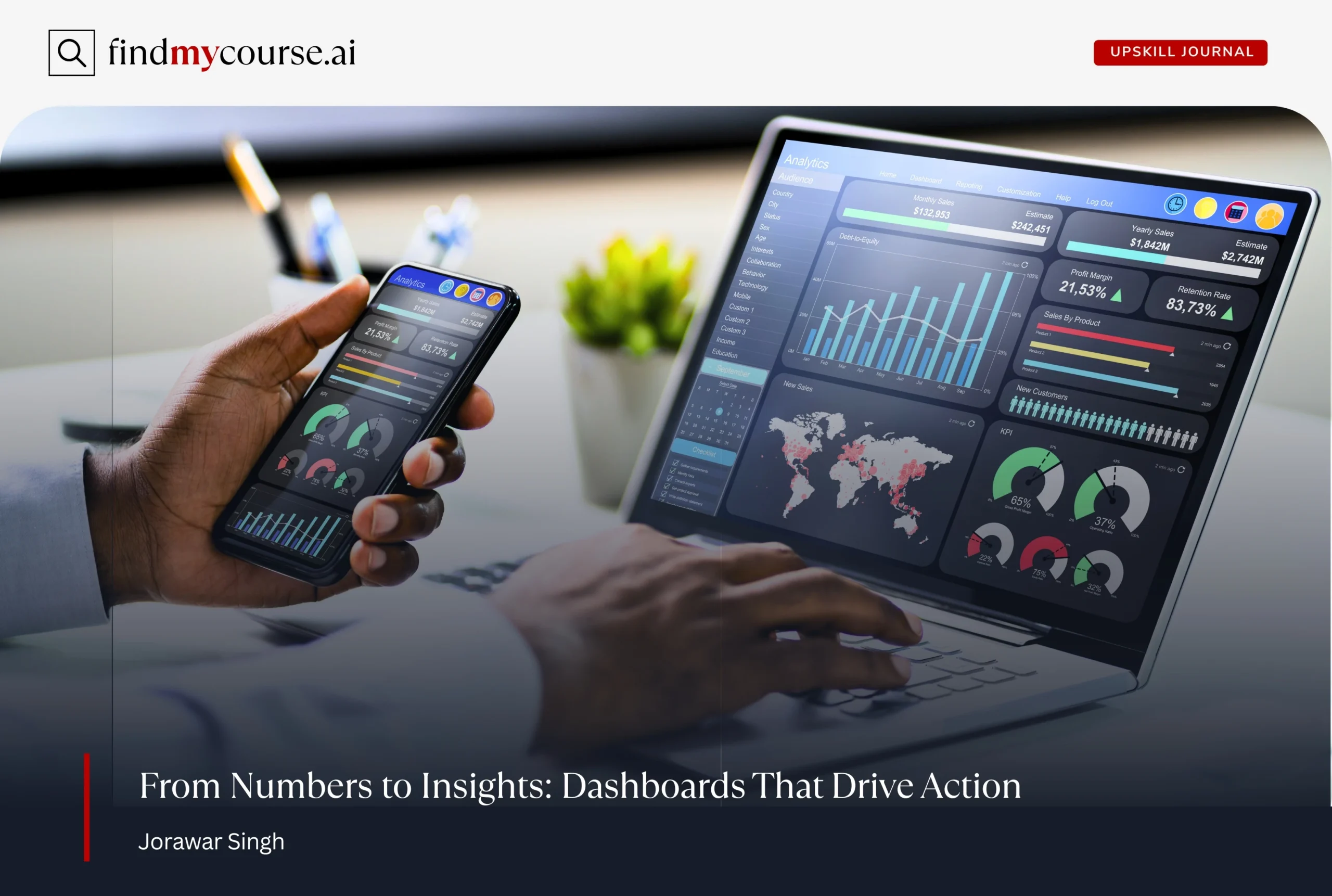 Person viewing business analytics dashboard on laptop and smartphone — Findmycourse.ai