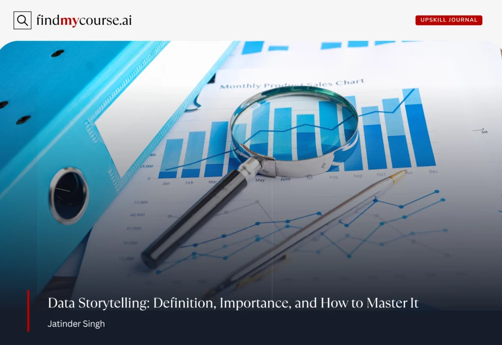 Graphs and files analyzed for insights and growth, highlighting data storytelling — Findmycourse.ai