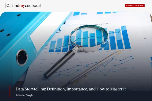 Graphs and files analyzed for insights and growth, highlighting data storytelling — Findmycourse.ai