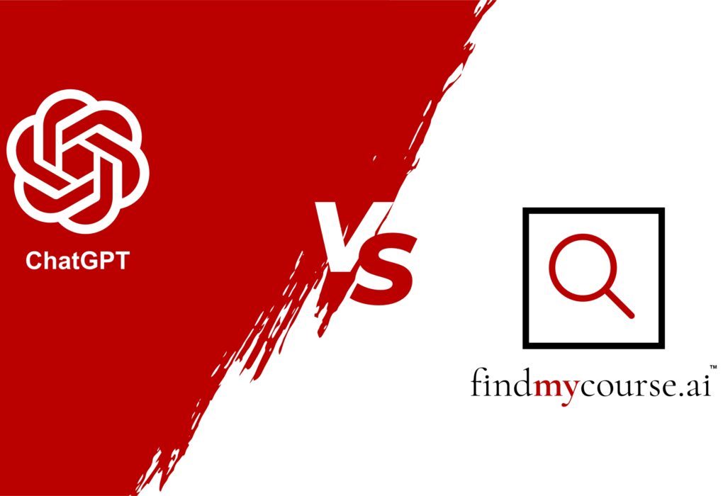 Visual depicting comparison of ChatGPT and FindMyCourse.ai
