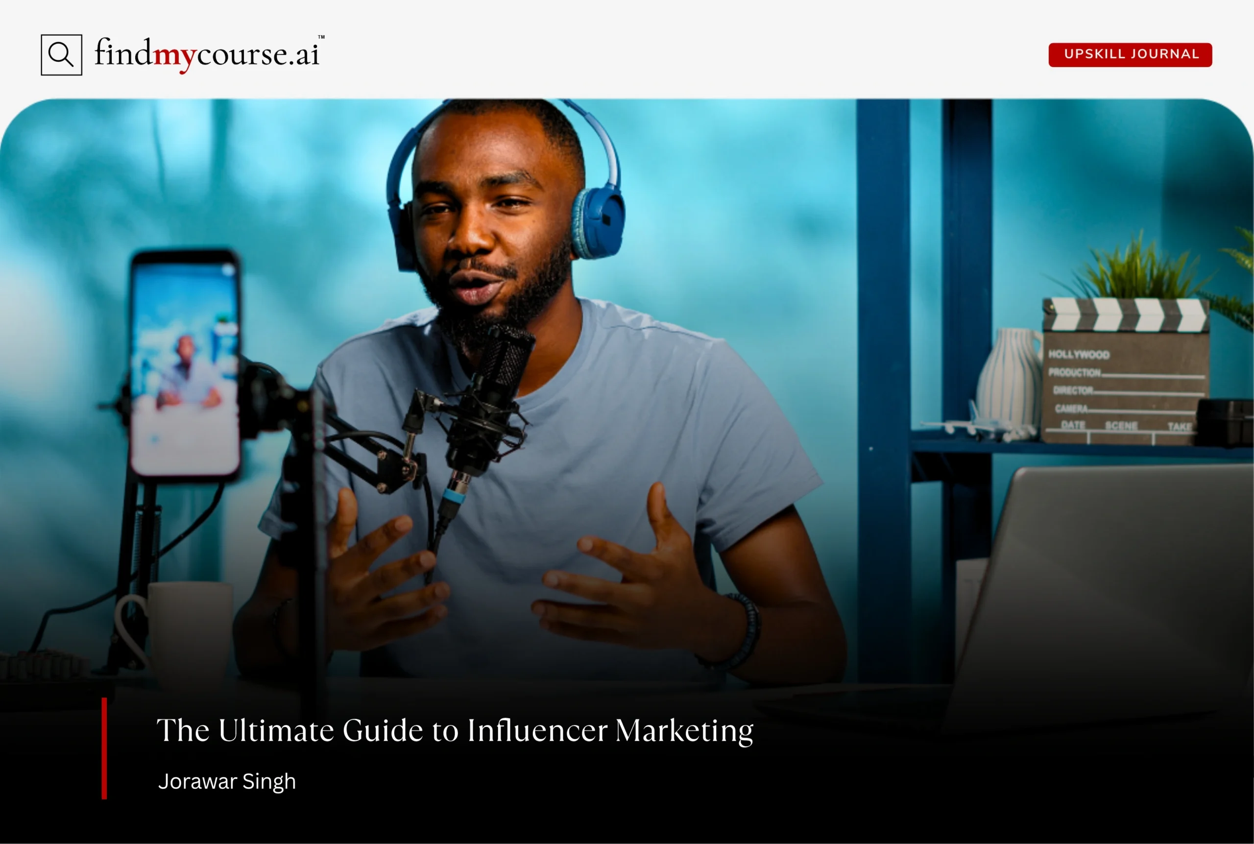 Man using headset and camera to record influencer marketing content — Findmycourse.ai