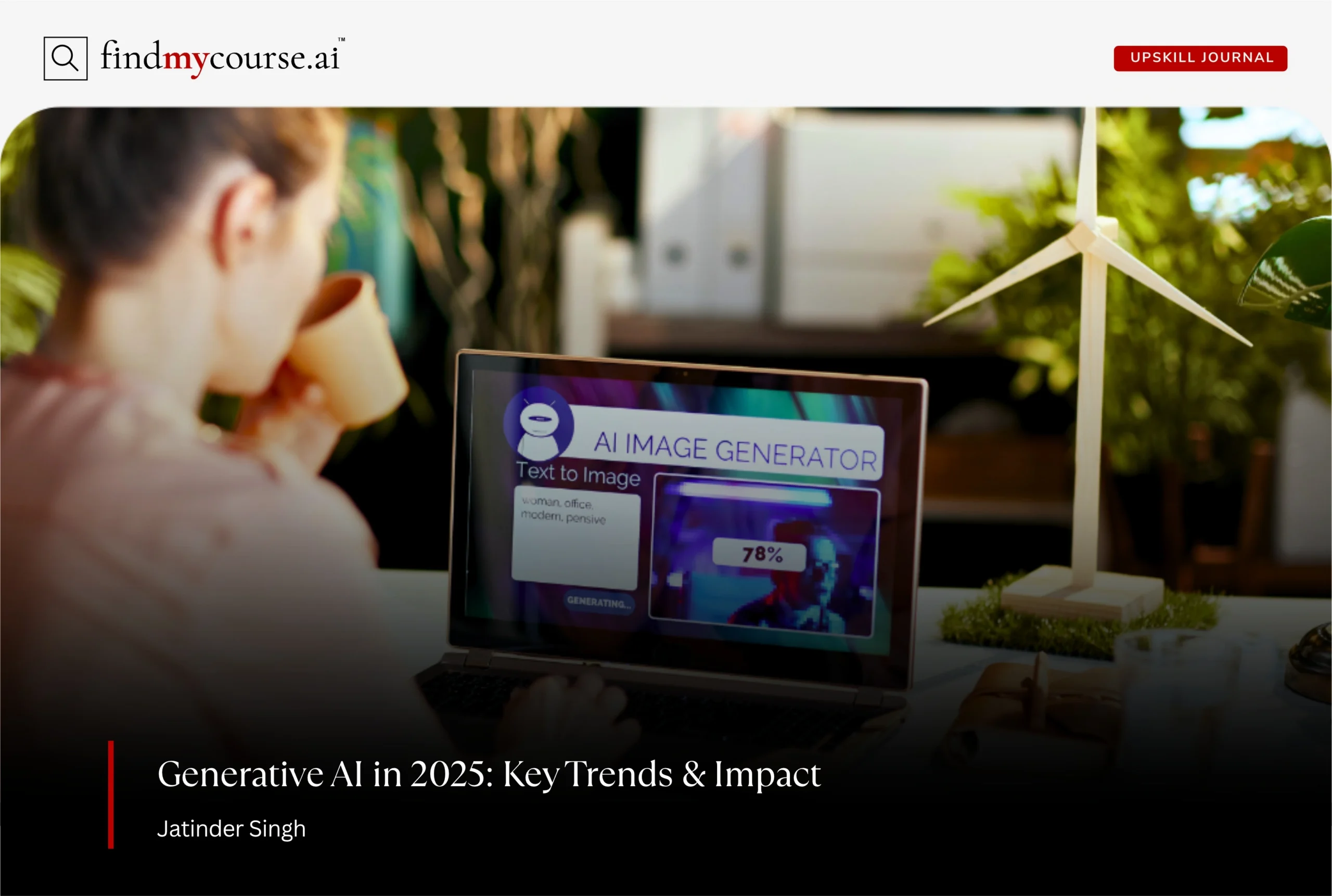 Woman exploring generative AI for text-to-image creation on laptop — Findmycourse.ai