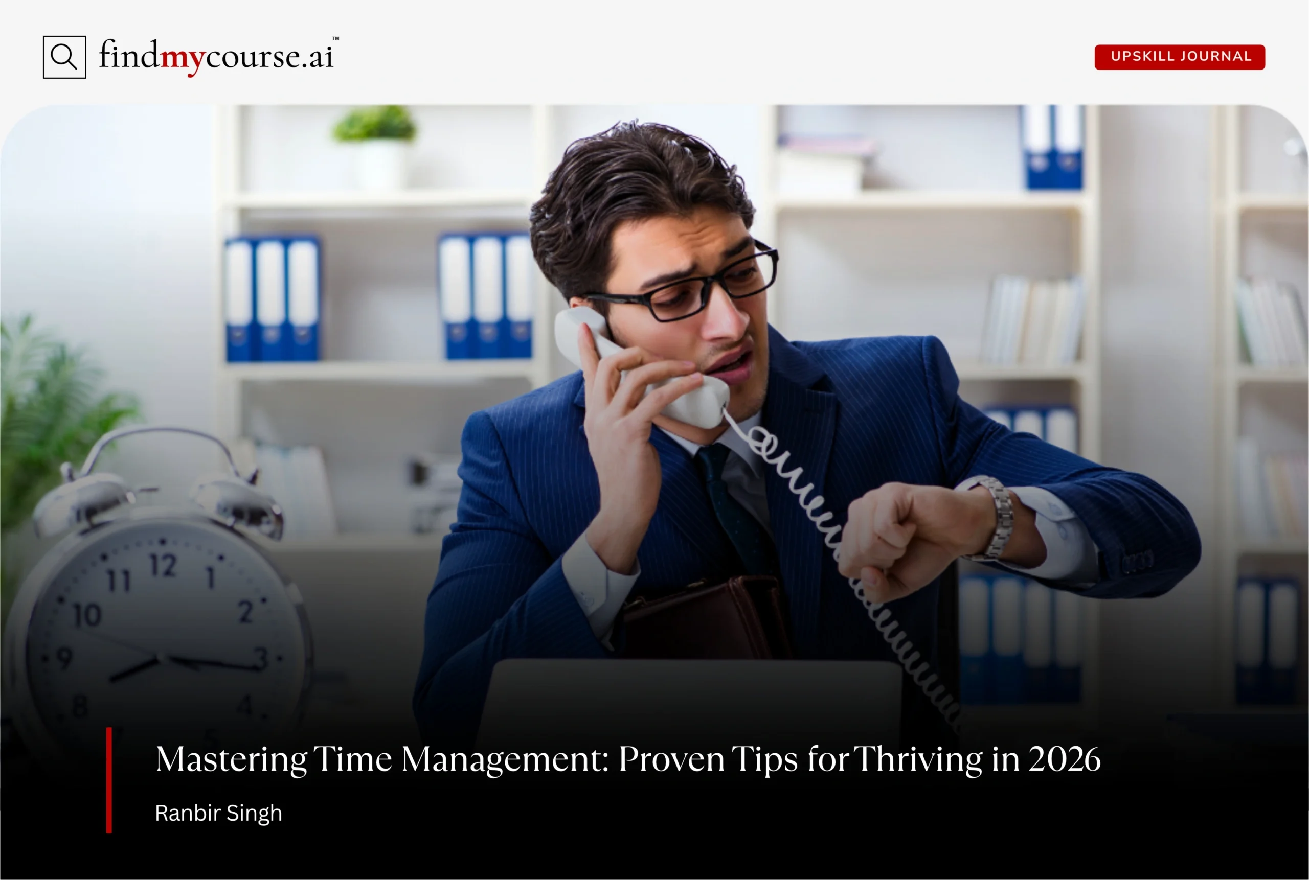 Time management pressure illustrated by Stressed employee on call — Findmycourse.ai