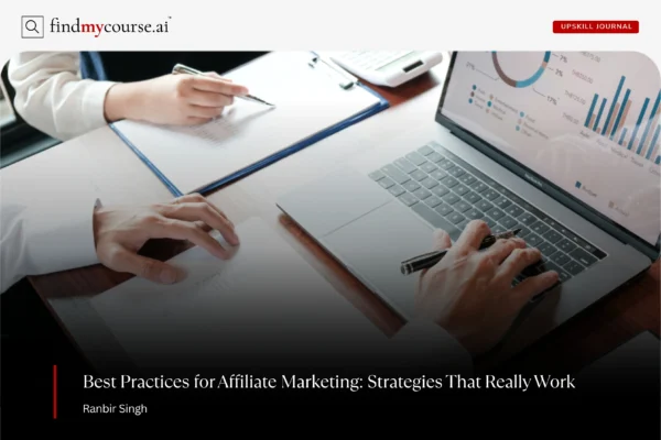 Person analyzing affiliate marketing performance with charts and notes on desk — Findmycourse.ai
