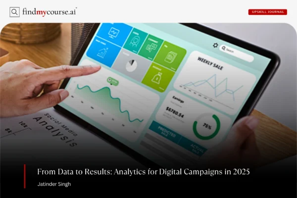 Digital campaign analytics dashboard showing data trends and sales performance — Findmycourse.ai