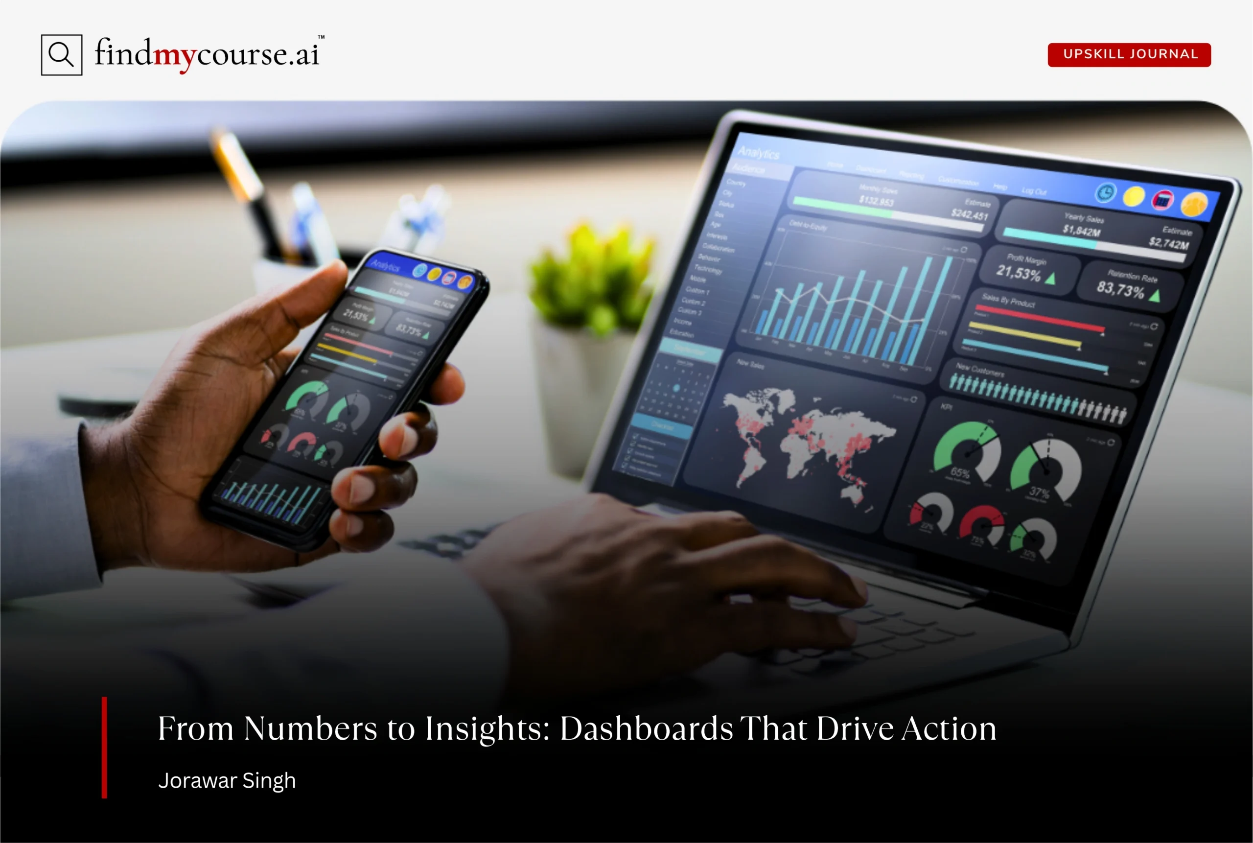 Person viewing business analytics dashboard on laptop and smartphone — Findmycourse.ai