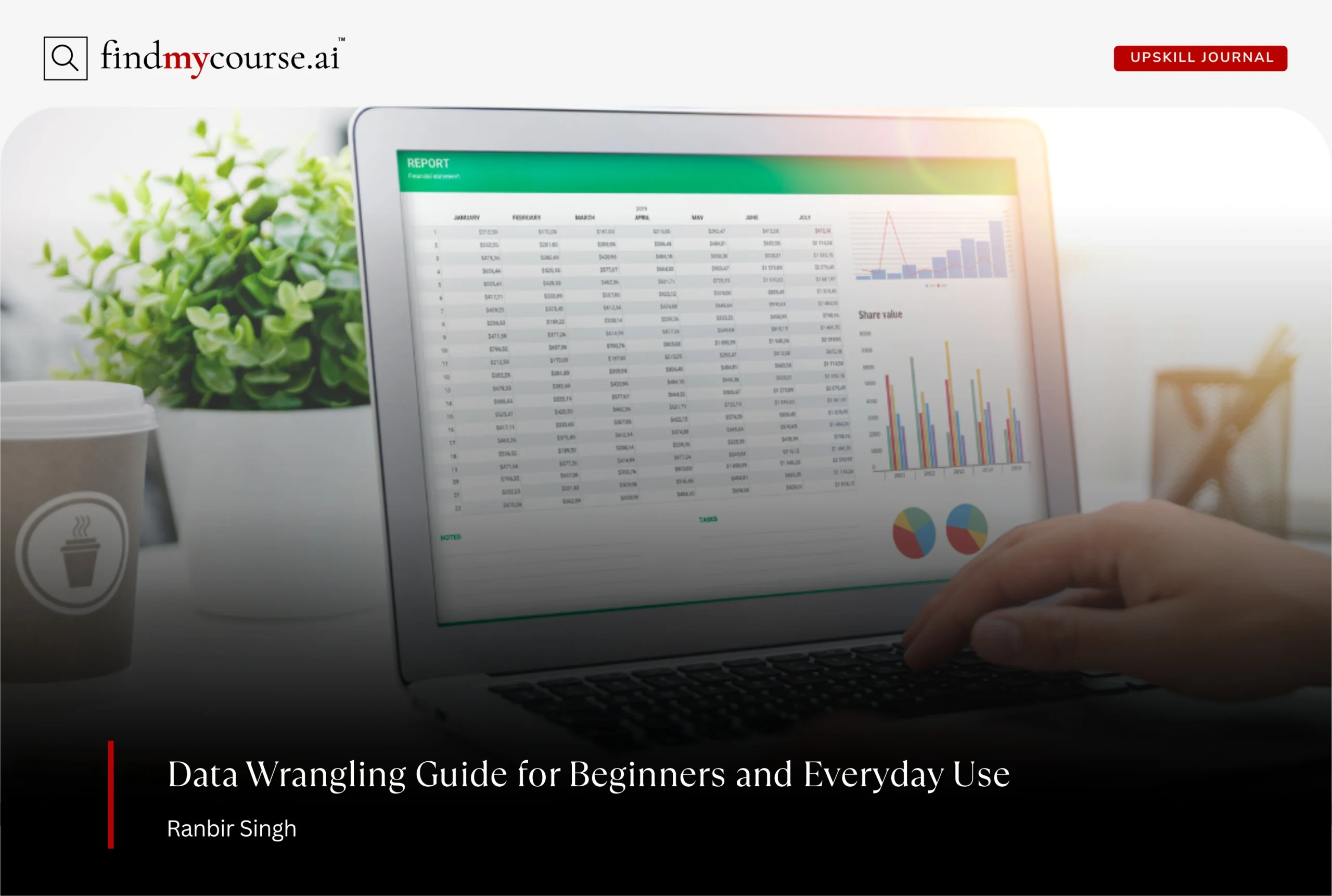 Person using a laptop for Data Wrangling and data visualization - Findmycourse.ai