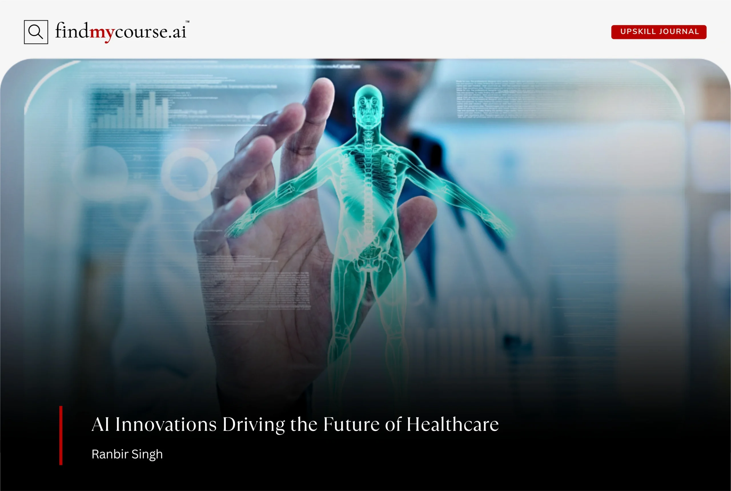 Doctor interacts with holographic human anatomy depicting role of AI in healthcare — Findmycourse.ai