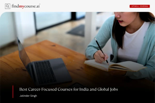Student studying at a desk with laptop and notebook, focused on job ready courses — Findmycourse.ai