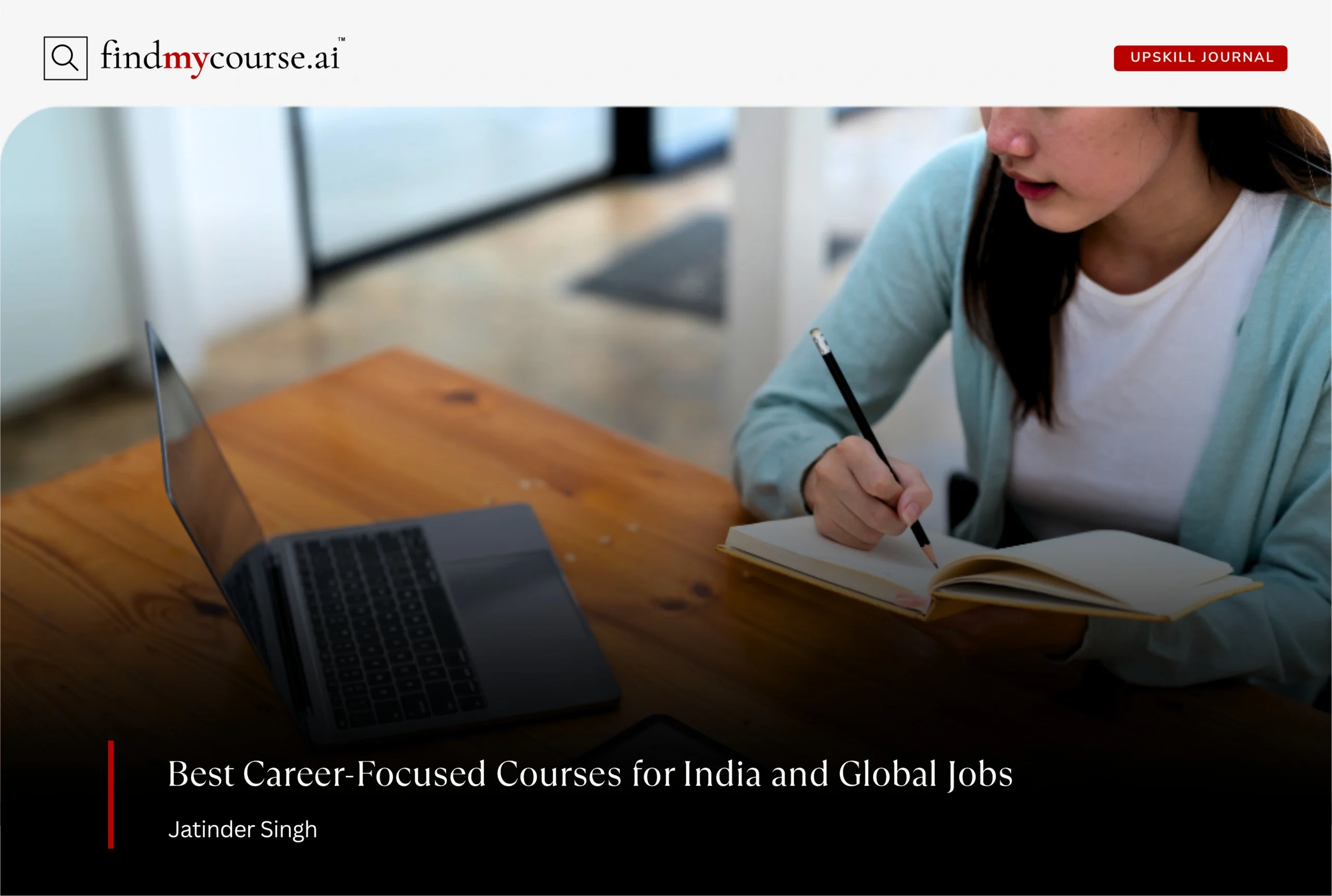 Student studying at a desk with laptop and notebook, focused on job ready courses — Findmycourse.ai