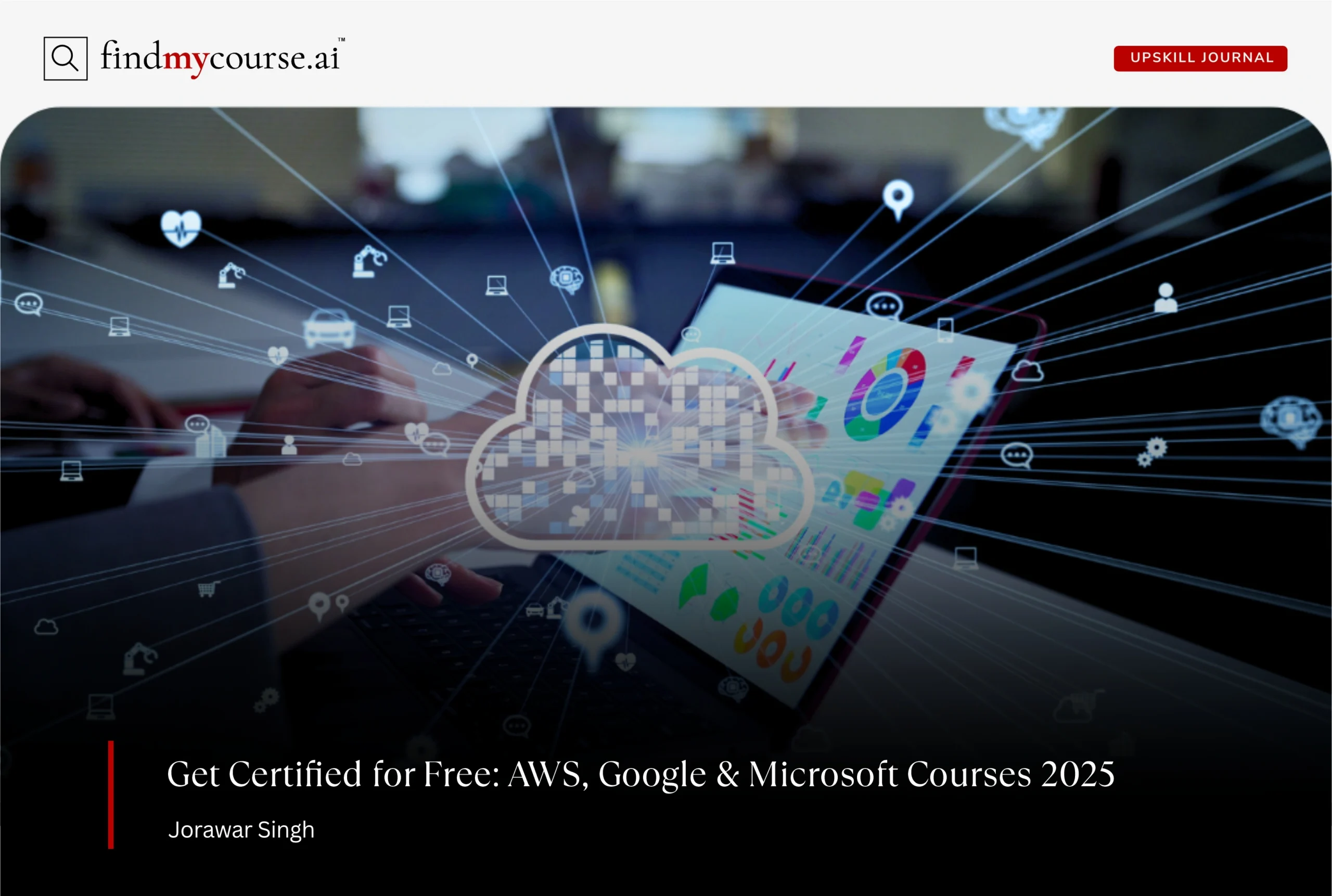 Cloud computing and Ai concept with laptop denoting free AWS, Google & Microsoft courses — Findmycourse.ai