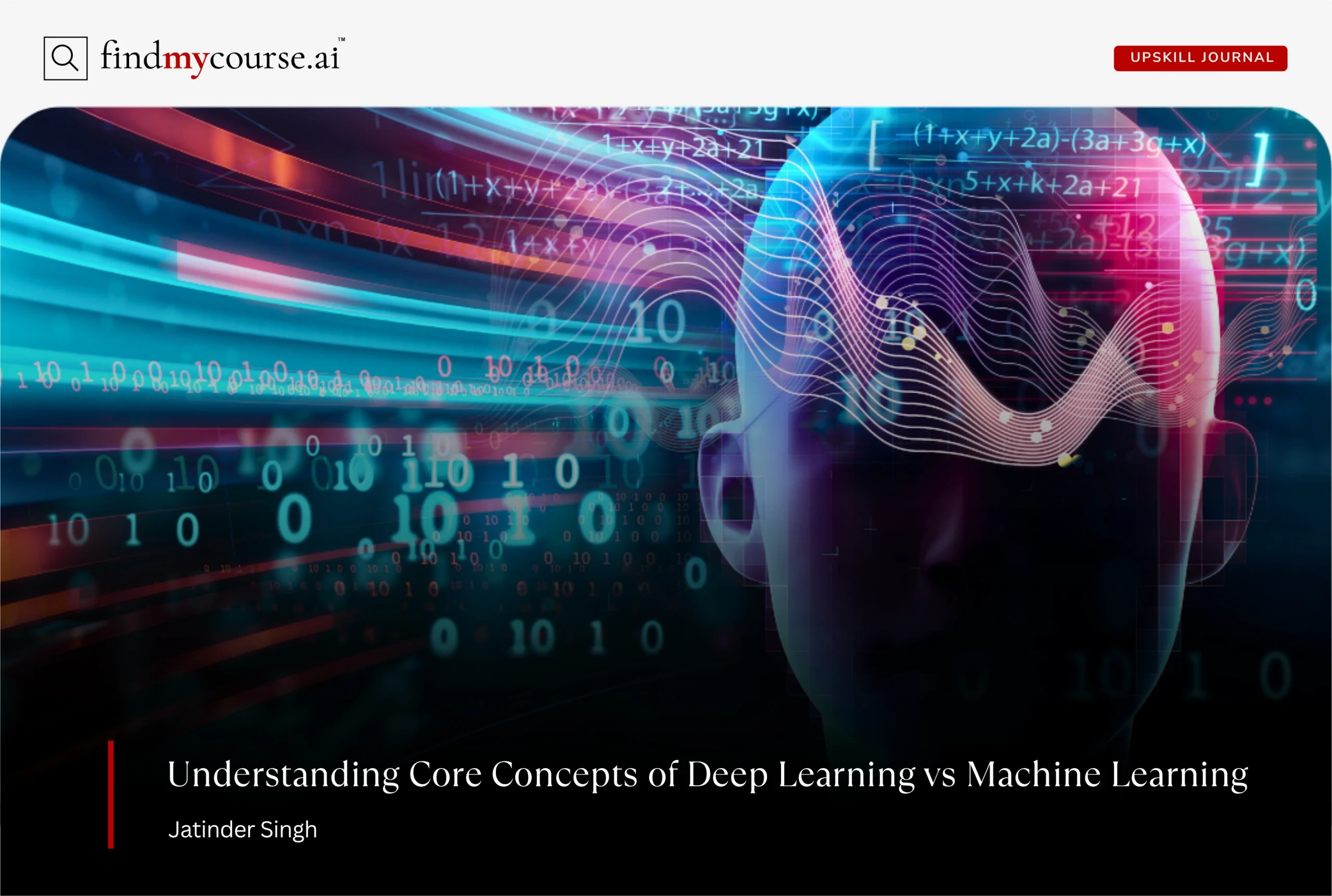 Visual depicting deep learning and machine learning with data and human mind — Findmycourse.ai