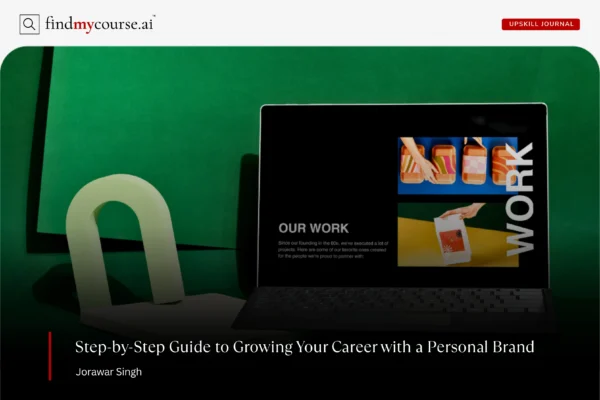 Laptop screen showing a visual of an online personal brand page — Findmycourse.ai