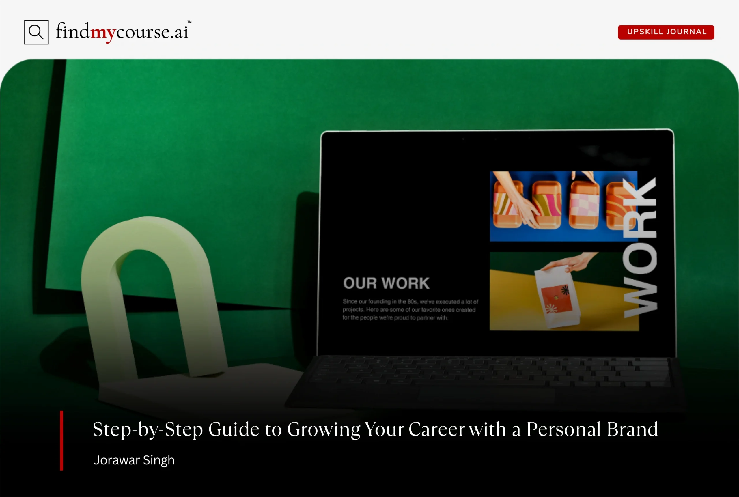 Laptop screen showing a visual of an online personal brand page — Findmycourse.ai
