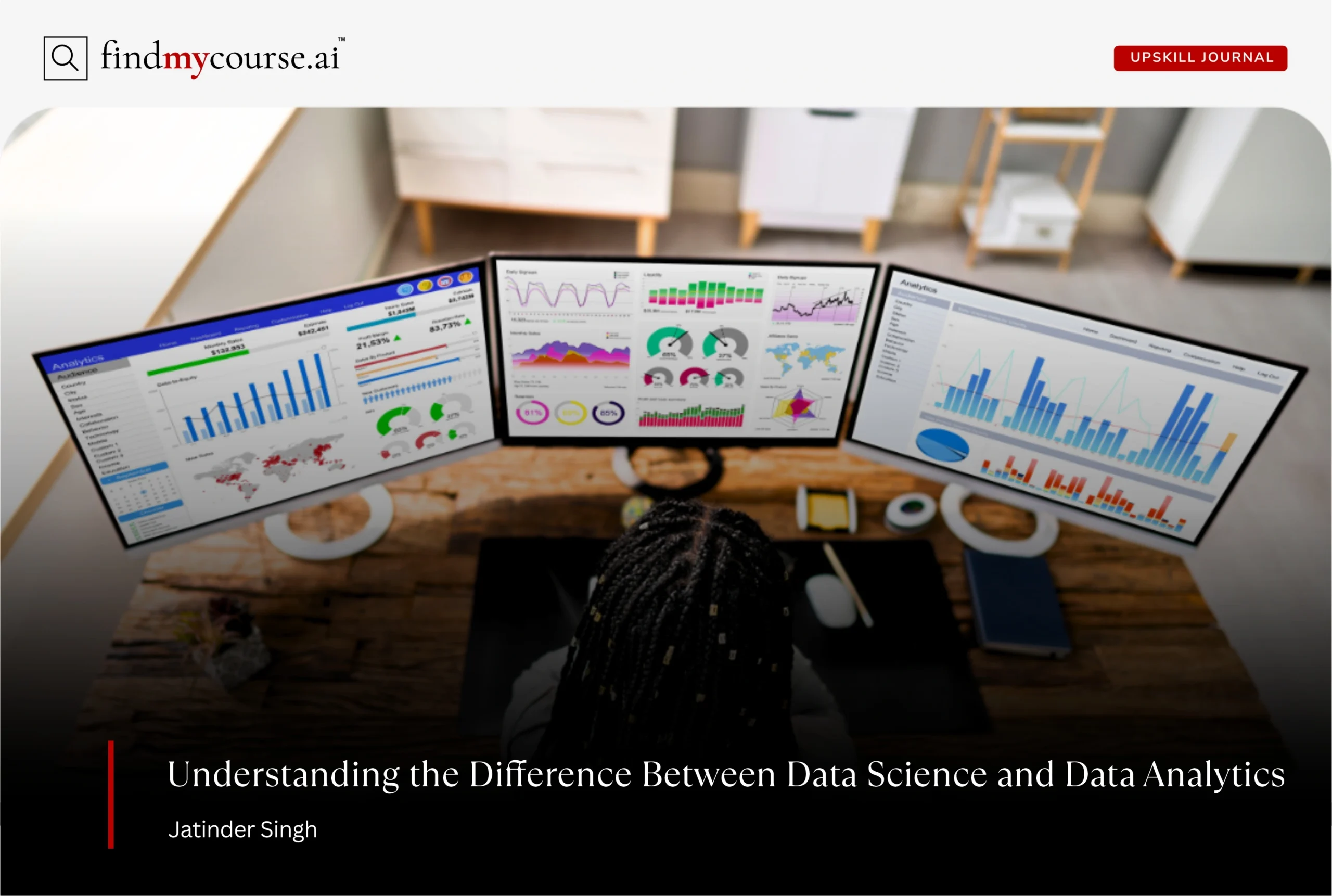 Dashboards with charts illustrating data science and analytics insights — Findmycourse.ai