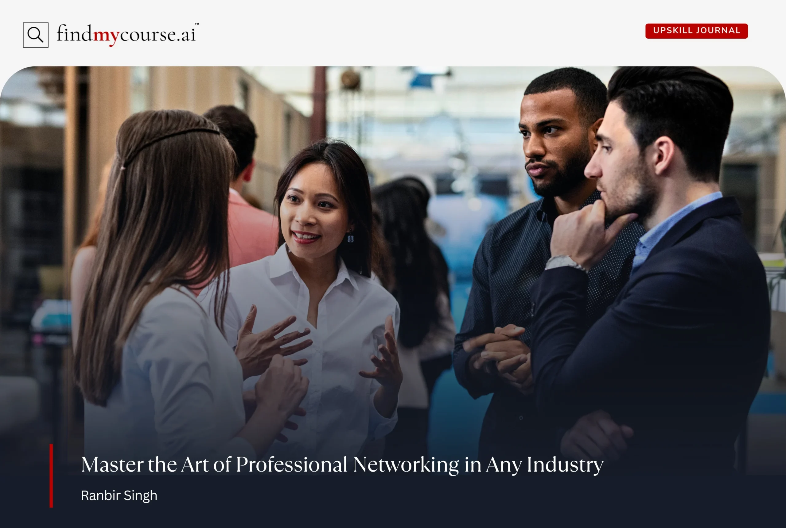 Employees talking in an official event denoting professional networking in industry — Findmycourse.ai