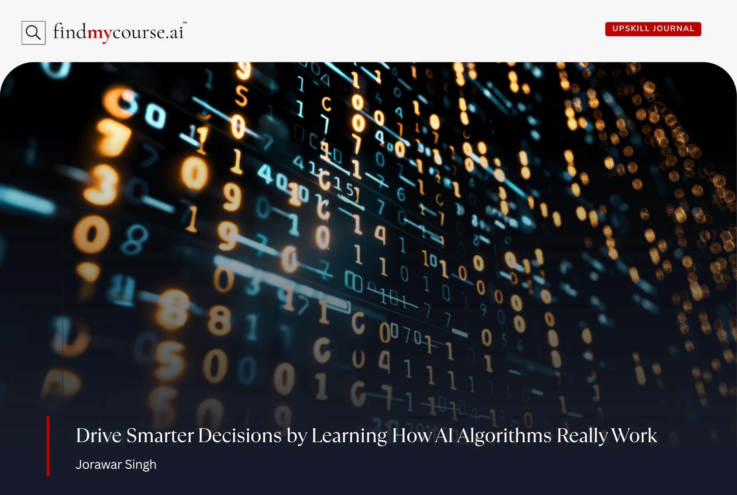 Digital illustration of an algorithm with binary code representing AI algorithms — Findmycourse.ai