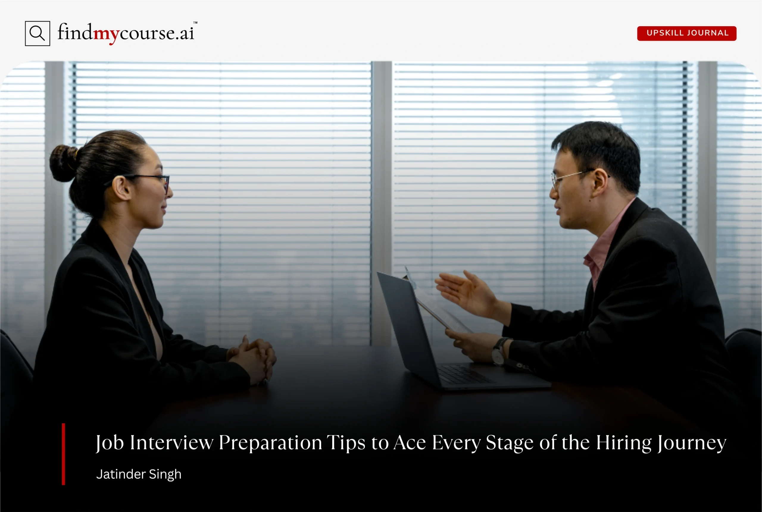 Visual of a face to face interview depicting job interview preparation guide — Findmycourse.ai