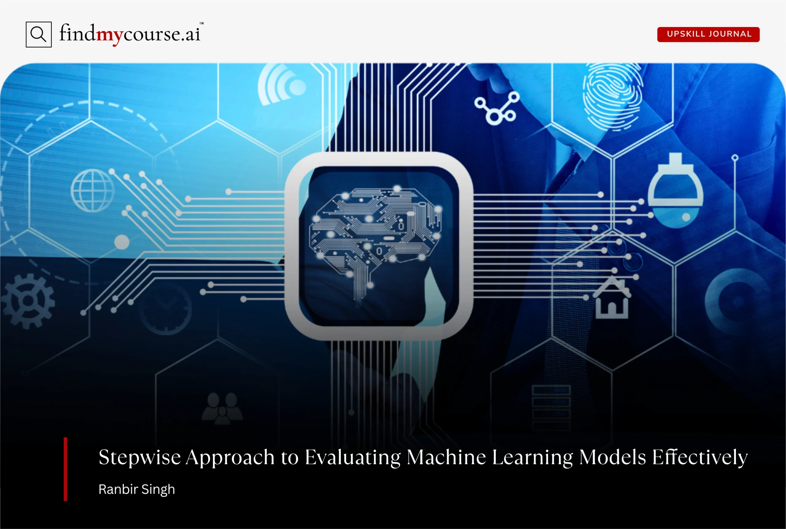 Digital visual with AI symbols depicting evaluation of machine learning models — Findmycourse.ai