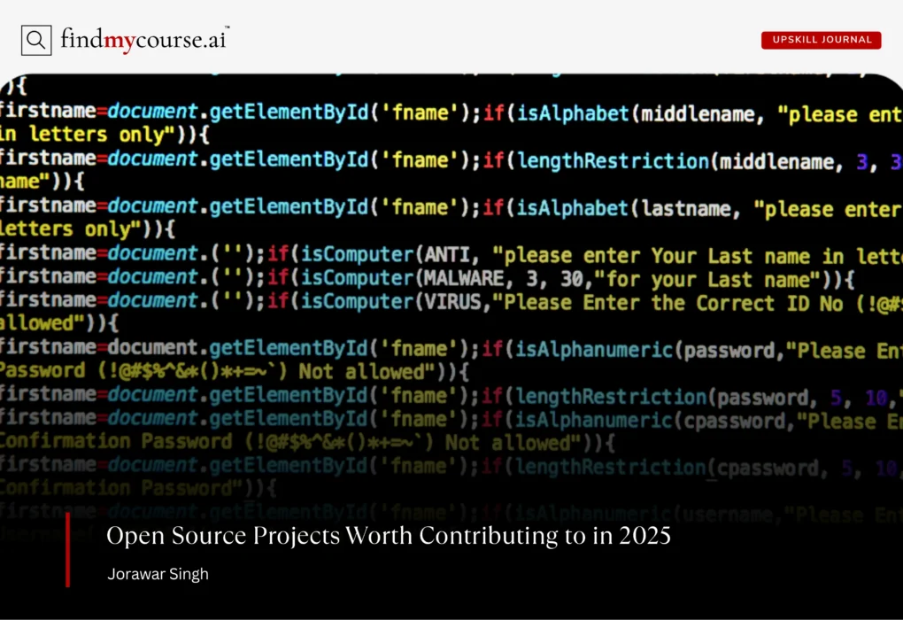 Visual of source code on a black screen highlighting open source projects — Findmycourse.ai