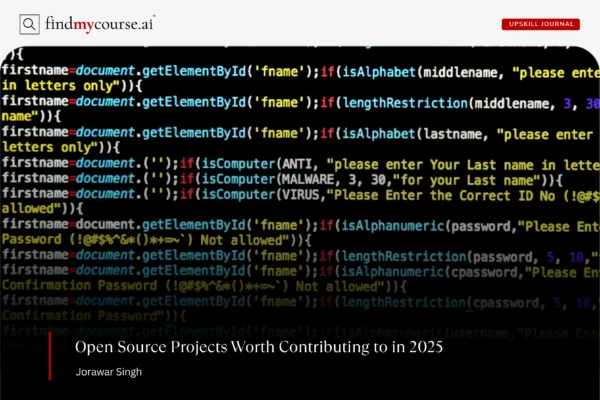 Visual of source code on a black screen highlighting open source projects — Findmycourse.ai