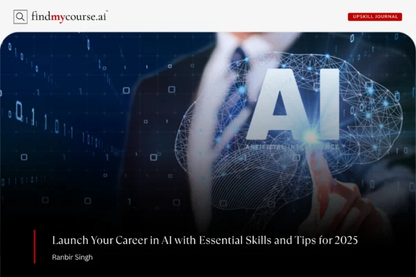 How to Start a Career in AI in 2025 Visual showing a professional interacting with AI system depicting Career in AI — Findmycourse.ai