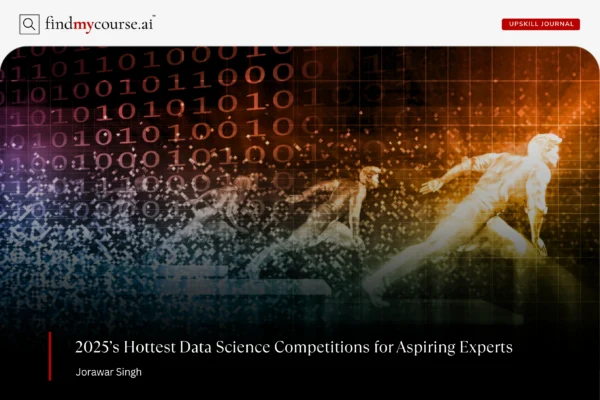 Top Data Science Competitions to Enter in 2025 Digital visual of binary data with runners representing data science competitions — Findmycourse.ai
