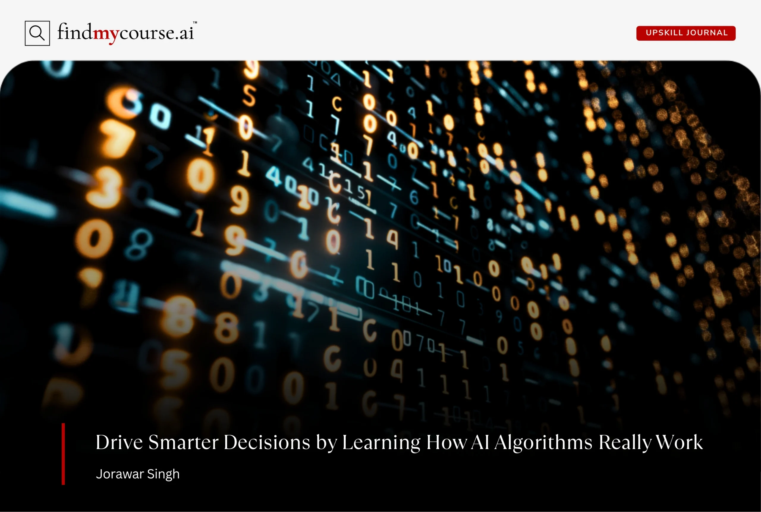 Digital illustration of an algorithm with binary code representing AI algorithms — Findmycourse.ai