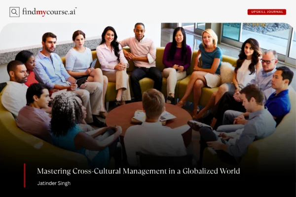 Diverse office staff sitting together highlighting cross-cultural management — Findmycourse.ai