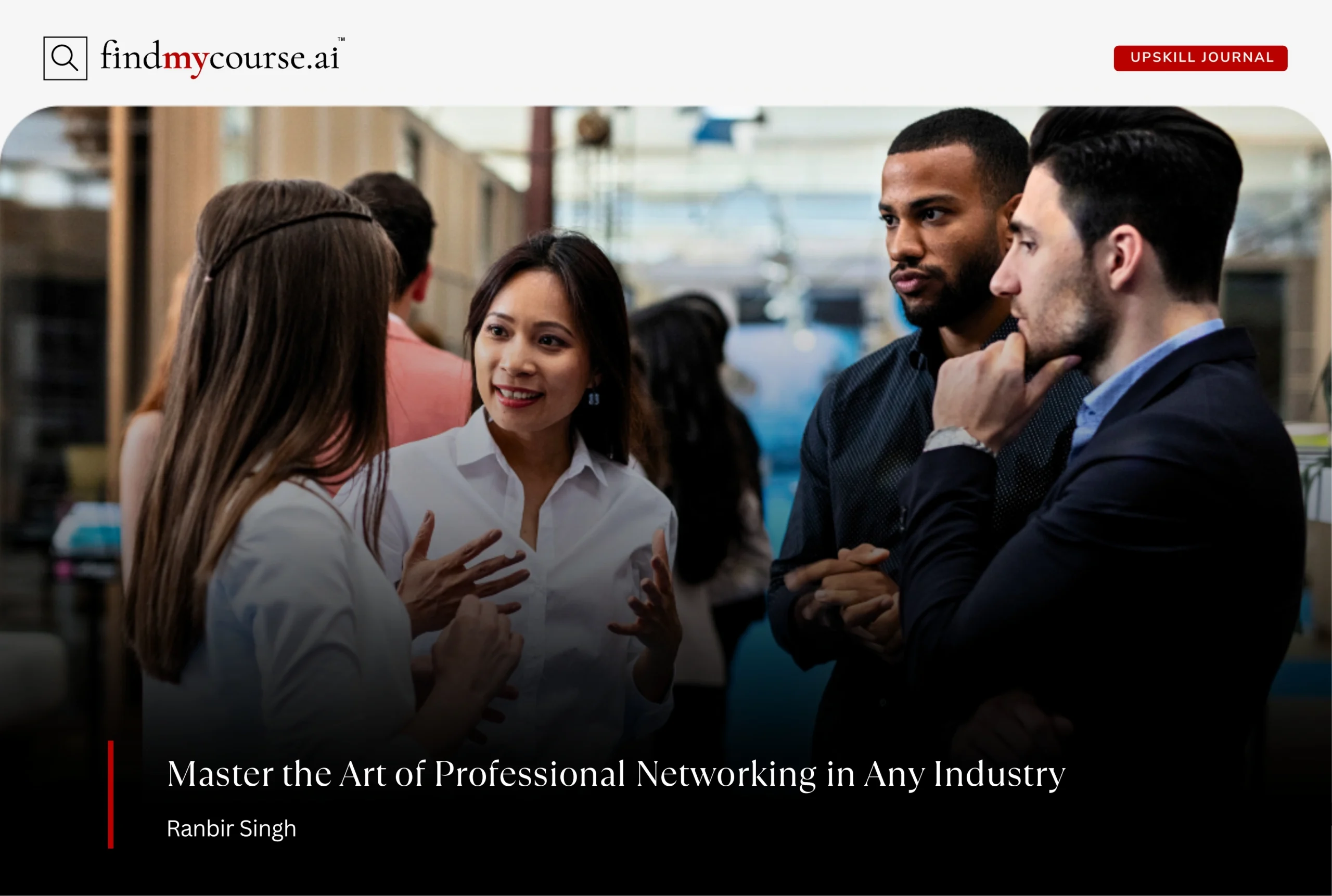 Employees talking in an official event denoting professional networking in industry — Findmycourse.ai