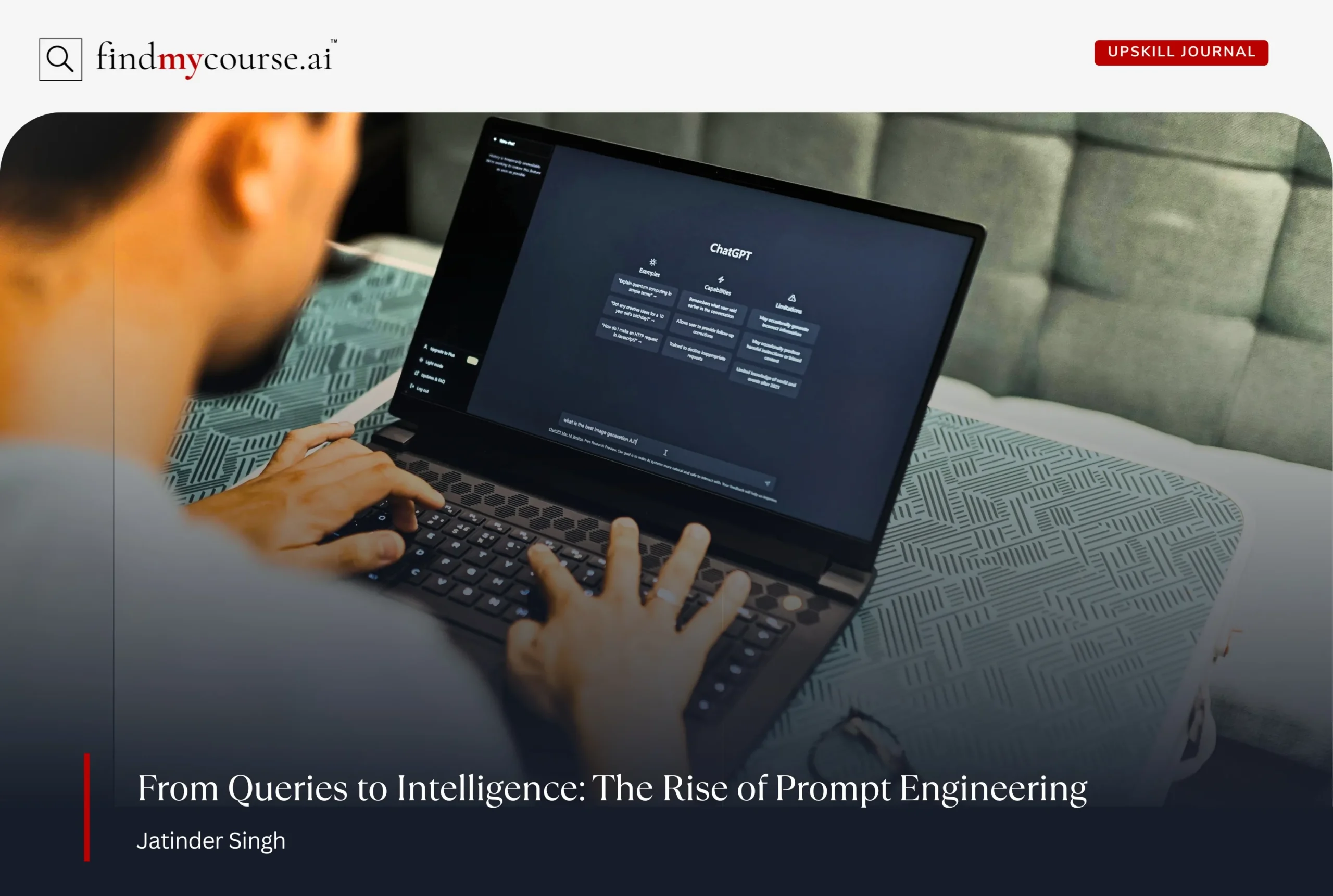 Man using an AI assistant on laptop representing prompt engineering — Findmycourse.ai