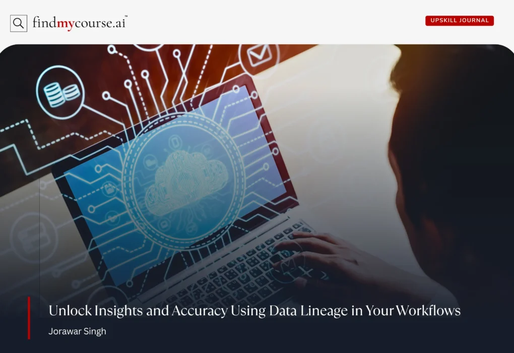 Person using a laptop to visualize and track data, highlighting data lineage across systems — Findmycourse.ai